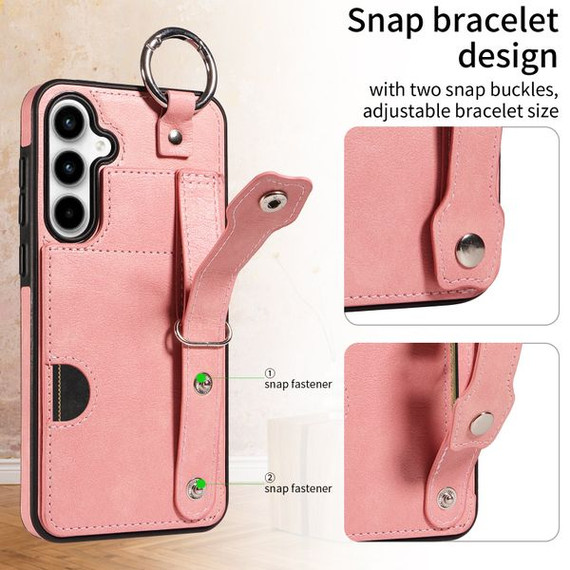 Samsung Galaxy A35 5G Hand Strap PU Card Case Pink Samsung Galaxy A35 5G Hand Strap PU Card Case Pink