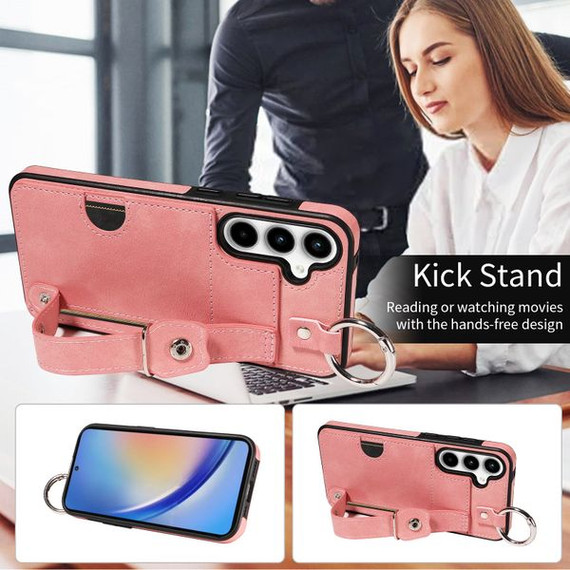Samsung Galaxy A35 5G Hand Strap PU Card Case Pink Samsung Galaxy A35 5G Hand Strap PU Card Case Pink