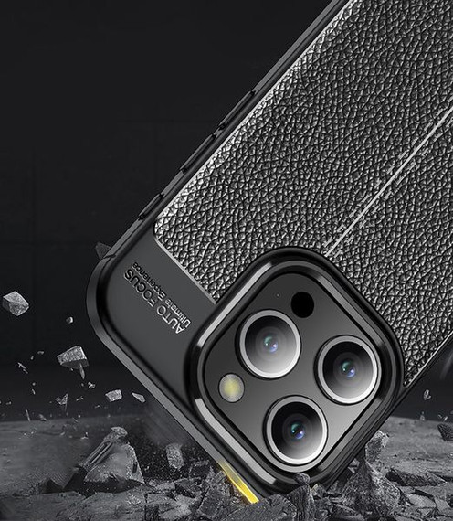 Apple iPhone 15 Pro Max Leather Texture Case Black