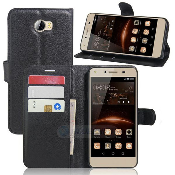 Huawei Y6 Elite      Pu Wallet Case    [Black]