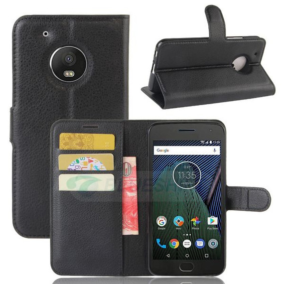Moto G5 Plus      Pu Wallet Case    [Black]