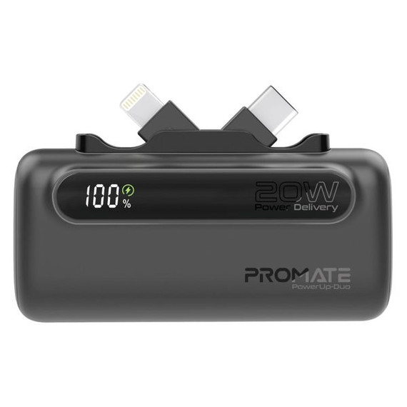 PROMATE 5000mAh Fast Charging Power Bank with Dual USB-C & Lightning Connectors, 20W PD, LED Indicator - POWERUP-DUO.BLK