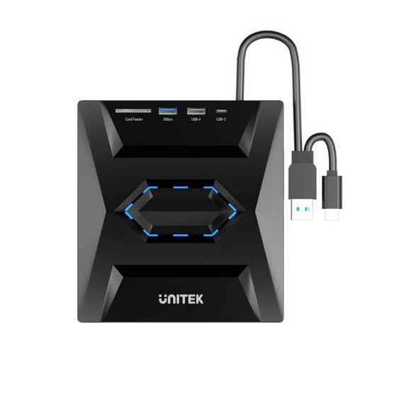 UNITEK 5-in-1 Optical Drive & USB Hub, CD/DVD Reader/Burner, 2 USB-A Ports, SD Card Reader, Plug & Play, 30cm Cable T1037A