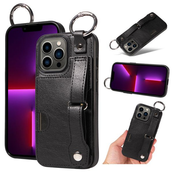Apple iPhone 13 Pro Hand Strap PU Card Case Black
