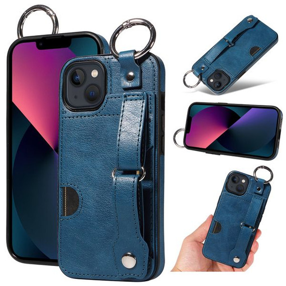 Apple iPhone 13 Hand Strap PU Card Case Navy