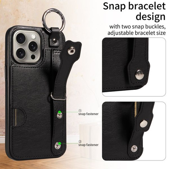Apple iPhone 15 Pro Max Hand Strap PU Card Case Black