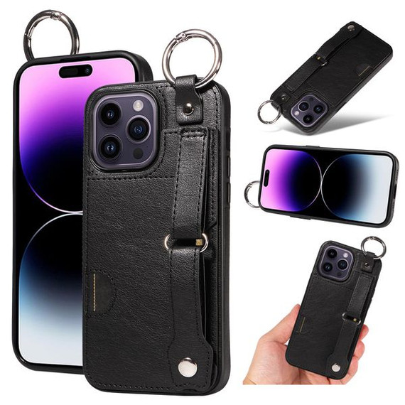 Apple iPhone 14 Pro Max Hand Strap PU Card Case Black