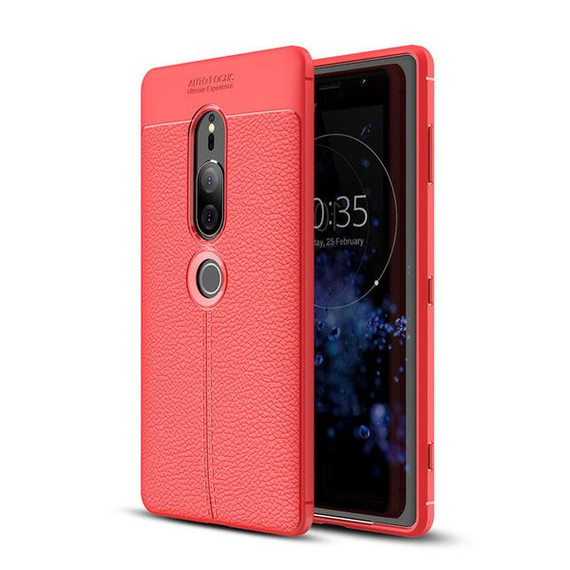 Sony Xperia XZ2 Premium      Leather Texture Case    [Red]