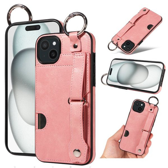 Apple iPhone 14 Plus Hand Strap PU Card Case Pink