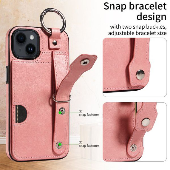 Apple iPhone 14 Hand Strap PU Card Case Pink