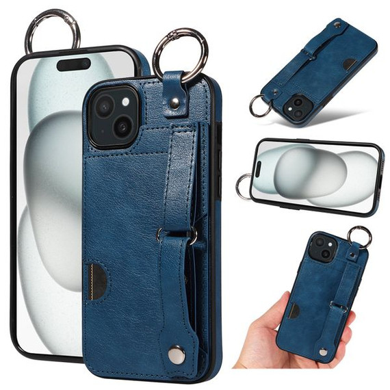 Apple iPhone 14 Plus Hand Strap PU Card Case Navy
