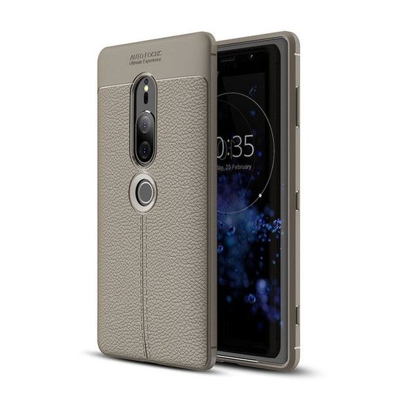Sony Xperia XZ2 Premium      Leather Texture Case    [Grey]