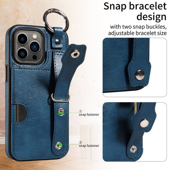 Apple iPhone 13 Pro Hand Strap PU Card Case Navy