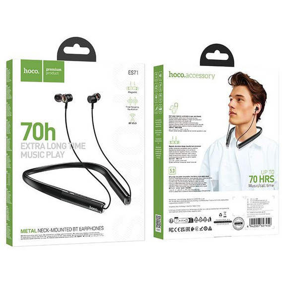 Hoco Sports Bluetooth Earphone w/ 70 Hours Long Battery Life, Flexible Neck Band (ES71) 