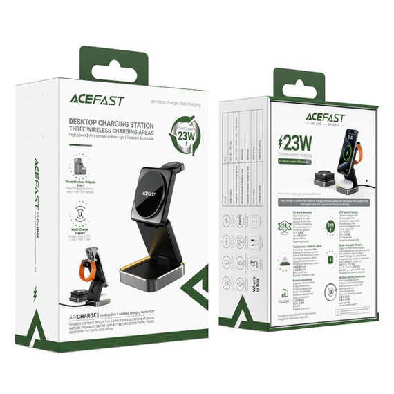 Acefast 23W Premium 3-in-1 Magnetic Wireless Charger w/ Foldable Design, Ambient Light (E20)