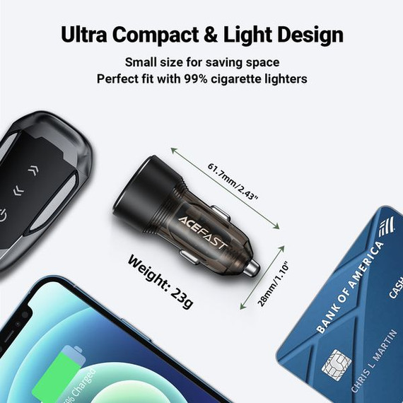 Acefast 60W PD+QC Super Fast Car Charger w/ Metallic & Transparent Body (B12)
