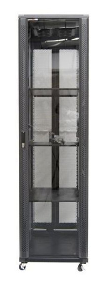 DYNAMIX 45RU Server Cabinet 600mm Deep (600 x 600 x 2210mm). Includes 3x Fixed Shelves, 4x Fans, 25x Cage Nuts, 4x Castors & 4x Level Feet. 800kg static load. Glass front door mesh rear door. 6-Way PDU installed