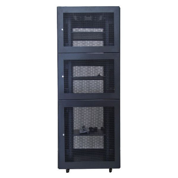 DYNAMIX 45RU Co-Location Server Cabinet with 3 Compartments. 1000mm Deep (800 x 1000 x 2210mm). Split Bottom to top 18U 12U 12U. Welded fixed side panels Lock 19mm cut out only. Fans - 3 shelves - 100mm Managm