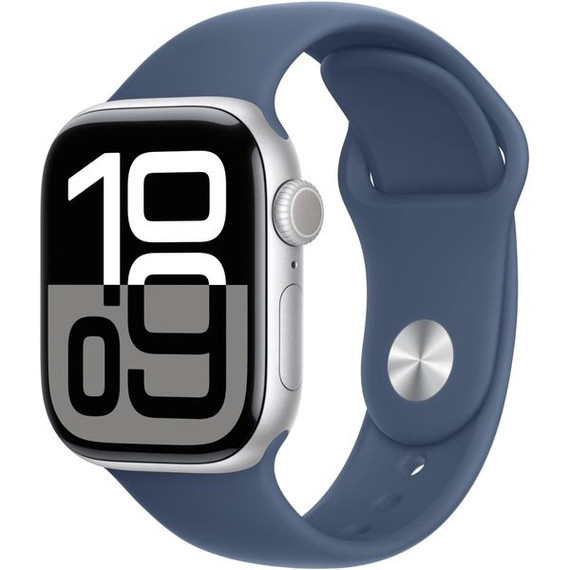 Apple Watch Series 10 GPS, 42mm Aluminum Case [ Denim Sport Band S/M MWWA3 - Silver ]