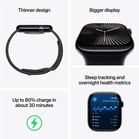 Apple Watch Series 10 GPS, 46mm Aluminum Case [ Ink Sport Loop  A2999 MWWR3 - Jet Black ]