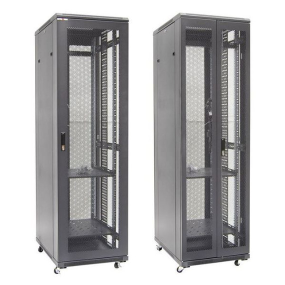 DYNAMIX 42RU Server Cabinet 1000mm Deep, Front Mesh Door, Rear mesh Double Doors, 2x 150mm Vertical Cable Trays 2x Fixed Shelves, 2x 6-Way PDU, bolt down kit,