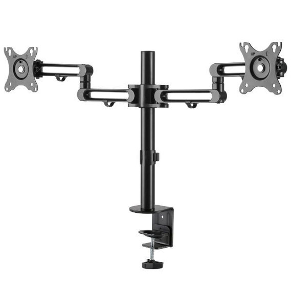 BRATECK 17-32" Dual Monitor Desk Articulating Mount Arm Bracket. Free-Tilting Design, Desk Clamp ONLY, 360 Rotary VESA Plate. VESA 75x75, 100x100, Load 8kgs Per. Built-in Cable Manage. Matte Black