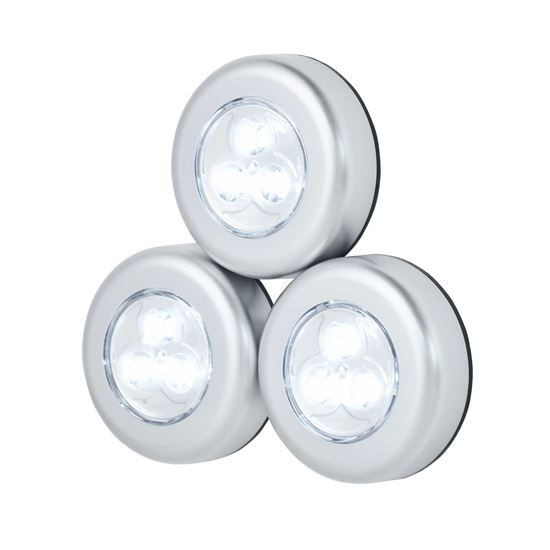 JACKSON Triple Pack LED Push Light. 3 x AAA Batteries per Light (Included). Includes Peel and Stick Backing.  
