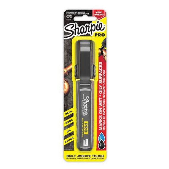 SHARPIE Single PRO Permanent Chisel Tip Black Colour Marker. Designed for Industrial Use. Quick Drying Ink. Marks Through Water, Oil & Dust. Ridged Grip. Non-Slip Cap. Break-resistant Clip.