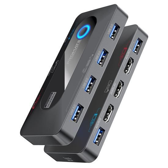 PROMATE KVM Switch with 4x USB-A 3.0 5Gbps Outputs & 4x HDMI UHD 4K@60Hz Ports. Control, Switch & Manage Multiple Inputs, One Click Switching, Control 2x PC''s, Dual HDMI Input.