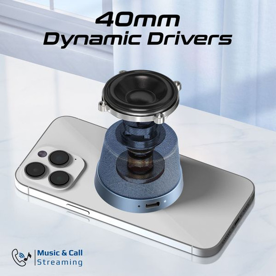 PROMATE 3W Mini Bluetooth Speaker with Magsafe Compatible Base. Supports Music & Calls, High Definition Sound, 12 Hours Playing TIme, TWS Compatibility, Metal Ring Included, Ultra Compact. Blue