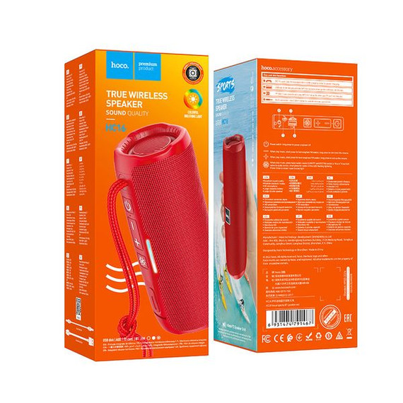 Hoco 10W Premium Bluetooth Speaker w/ Light & Strap (HC12) [ Red ]