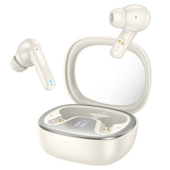 Wireless TWS Earbud w/ Battery % Display, Clear Case (EQ6) [White]