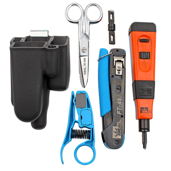 IDEAL INDUSTRIES Twisted Pair Termination Hip Kit for Cat5e, Cat6 & Cat6A - Crimp Tool, Punch Down Tool, Stripper, Scissor & Pouch with Clip (Product Code: [insert code here])