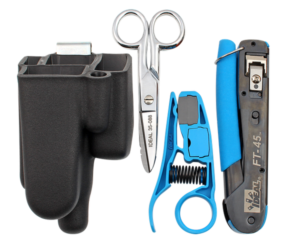 IDEAL INDUSTRIES Push Through RJ45 Installation Kit for Cat5e, Cat6 & Cat6A - Crimp Tool, Stripper & Pouch Included (Product Code: [Insert Code Here])