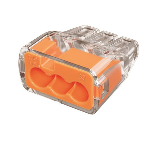IDEAL INDUSTRIES 32A 3 Port Push-in Wire Connector, 100pc Jar, 0.75mm² - 4.0mm² Solid, 1.5mm² - 2.5mm² Stranded, Copper/Tin Bonded - Product Code: 32A
