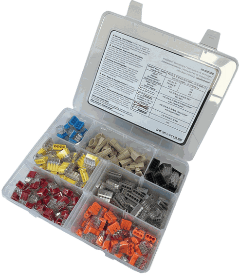 IDEAL INDUSTRIES In-Sure Push-In Connector Premium Kit - 225 Pieces (50x 2, 3 & 4 Ports, 40x 5 Ports, 20x 6 Ports, 15x 8 Ports, 30x Twister Connectors) - Product Code: 32A24A