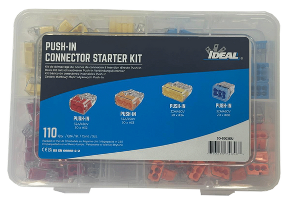 IDEAL INDUSTRIES In-Sure Push-In Connector Starter Kit - 110 Pieces (30x 2, 3, 4 Ports & 20x 6 Ports) - Product Code: 110-ISPK