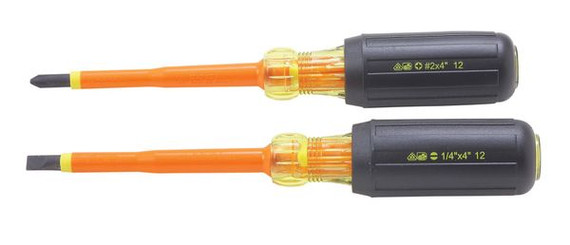 IDEAL INDUSTRIES 2-Piece Insulated Screwdriver Kit - Slotted 1/4" x 4" & Phillips #2 with Dual Injection Molded Shaft (Product Code: IDEAL-INSULATED-KIT)