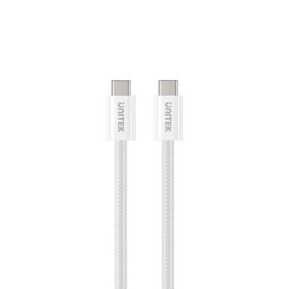 UNITEK 1M USB-C to USB-C Magnetic Cable - 100W PD Fast Charging, Tangle-free Design, Double Braided Nylon, USB 2.0 up to 480MBs - White (Product Code: UNITEK-1M-USB-C)