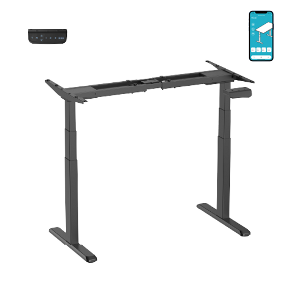 BRATECK Smart Dual-Motor Sit-Stand Desk with Intelligent APP Control. Programmable Height Range, Collision Avoidance System, Sit/Stand Time Reminder, Dims 1000-1700x600x620-1280mm. Black