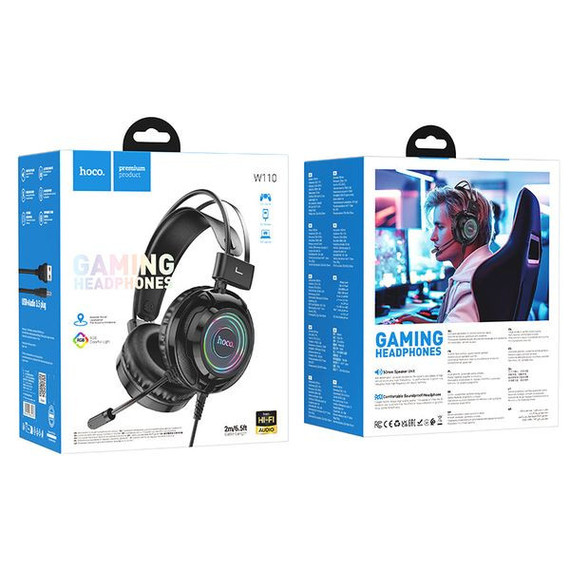 Premium Gaming Headset w/ Mic, RGB Light (W110) [Black] 