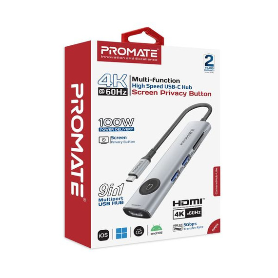 PROMATE 7-in-1 USB Multi-port Hub with HDMI, USB-A, USB-C Ports, SD/TF Card Reader & Privacy Screen Button - COMANDHUB-LITE PROMATE 7-in-1 USB Multi-port Hub with HDMI, USB-A, USB-C Ports, SD/TF Card Reader & Privacy Screen Button - COMANDHUB-LITE