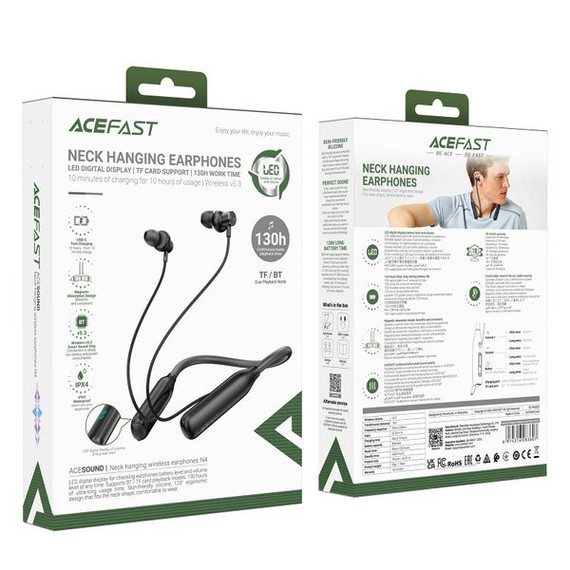 Acefast Sports Bluetooth Earphone w/ 130 Hours Long Battery Life, Battery % Display (N4)