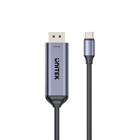 UNITEK 1.8m 8K USB-C to DisplayPort 1.4 Cable - Aluminium Housing, 8K@30Hz, HDR, HDCP2.3, Plug & Play, Compatible with USB 4 & Thunderbolt 3/4, Black/Grey
