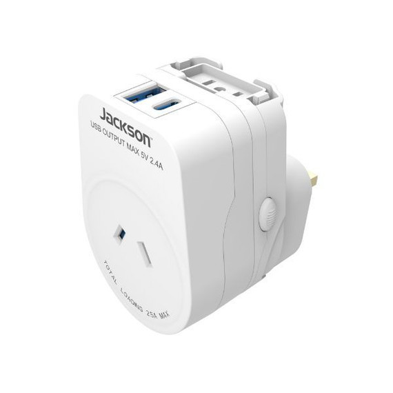 JACKSON Universal Travel Adapter with USB-A/C - 2-Pin NZ/AUS Plug for 150+ Countries