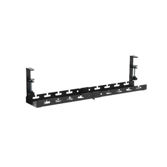 BRATECK Extendable Clamp-On Under Desk Cable Management Tray. Clamp Mounting, Open Architecture, Extendable, Multiple Cable Slots, Easy Assembly, Weight Cap 5Kgs, Matte Black.
