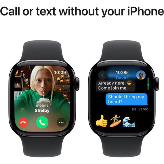 Apple Watch Series 10 GPS + Cellular, 46mm Aluminum Case [ Black Sport Band M/L - Jet Black ]