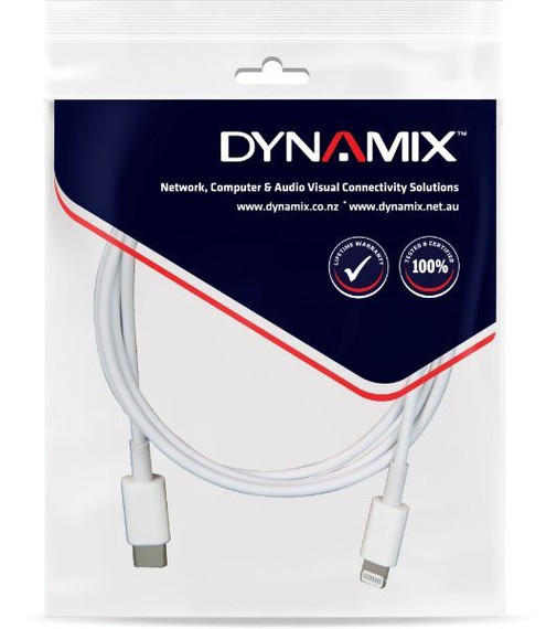DYNAMIX 3m USB-C to Lightning Charge & Sync Cable. For Apple iPhone, iPad, iPad mini & iPods. Built-in Overcharge/Short Curcuit Protection. *Not MFI Certified* 