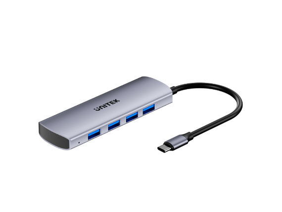 UNITEK 4-in-1 10Gbps USB Multi-Port Hub with USB-C Connector. Includes 4x USB-A Ports. 10Gbps Data Transfer Speed, Premium Aluminum Design, Universal Compatibility, Space Grey Colour.