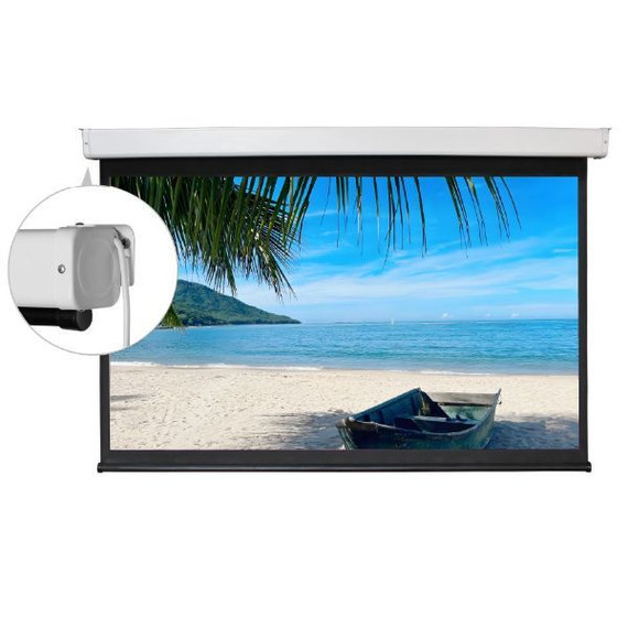 BRATECK 130" 16:9 Electric Projector Screen with Remote. 160° Viewing Angle, 4-Side Black Masking Borders, Cleanable Screen Material, Silent Tubular Motor, 1.0 Gain, View Size 3x1.68m